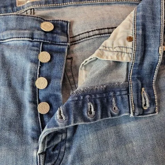 Mother The Stunner Ankle‎ Step Fray Jeans Medium Wash Size 29 Button Fly Stretch